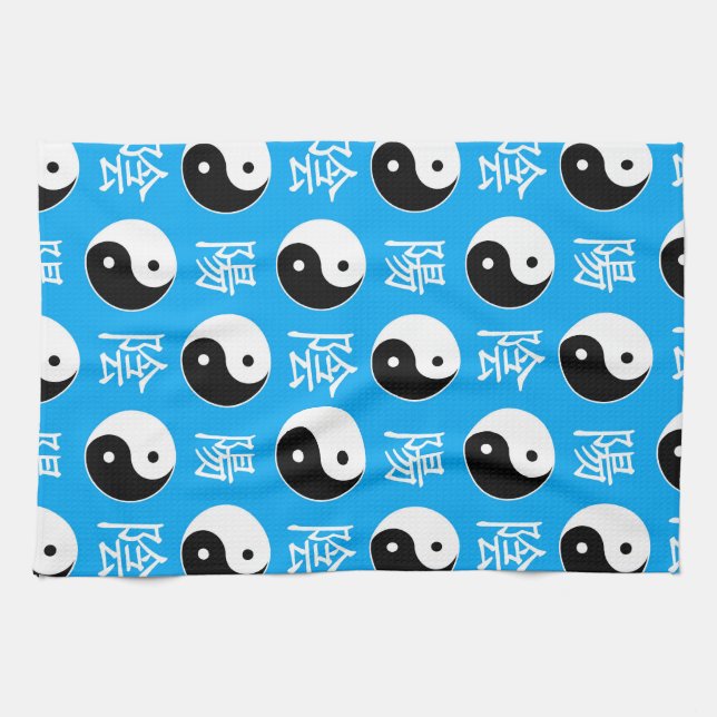 Blue Background Chinese Yinyang Mönster Kökshandduk (Horisontell)
