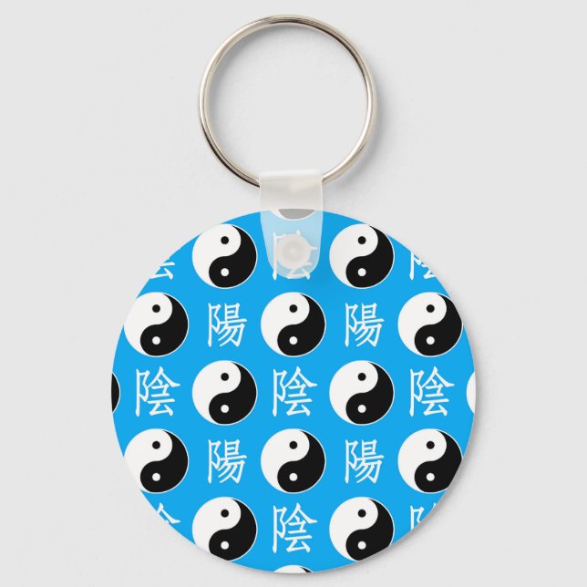 Blue Background Chinese Yinyang Mönster Nyckelring (Framsida)