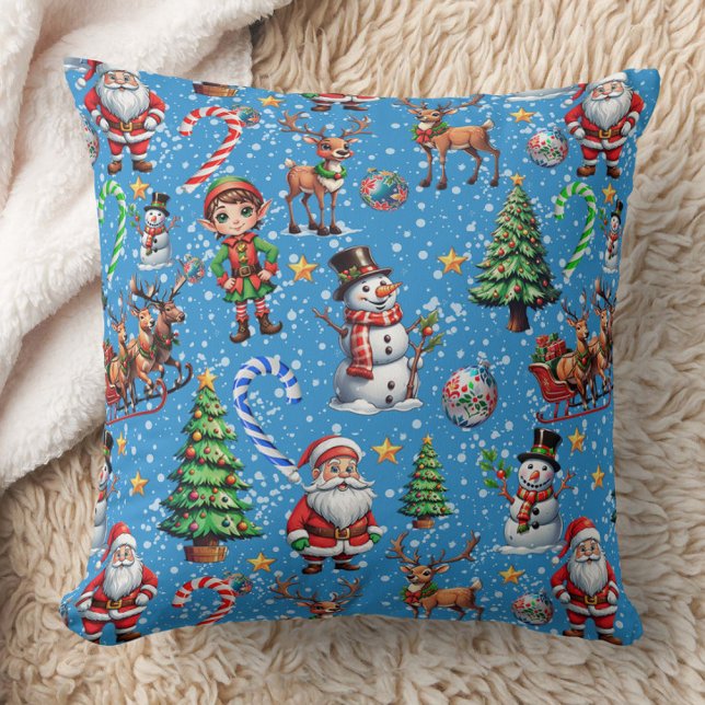Blue Background Christmas Decorative Pattern Kudde (Skapare uppladdad)