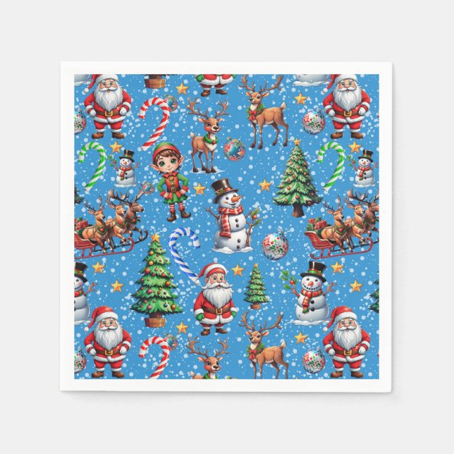 Blue Background Christmas Decorative Pattern Pappersservett (Framsidan)