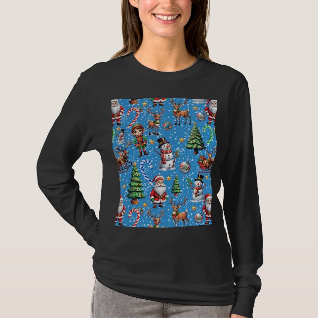 Blue Background Christmas Decorative Pattern T Shirt (Framsida)