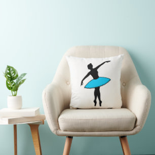 Blue Ballerina Silhouette Dancer en Pointe Dancing Kudde