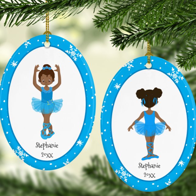 Blue Ballerina Snöflingor Personlig - jul Julgransprydnad Keramik (Personalized Blue Ballerina Snowflakes Christmas Ceramic Ornament)