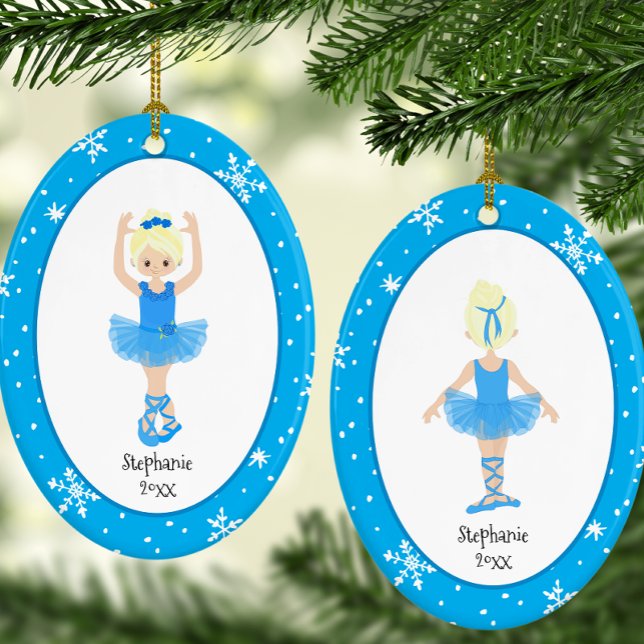 Blue Ballerina Snöflingor Personlig - jul Julgransprydnad Keramik (Personalized Blue Ballerina Snowflakes Christmas Ceramic Ornament)