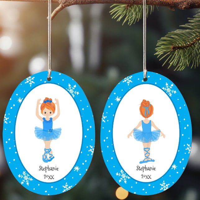 Blue Ballerina Snöflingor Personlig - jul Julgransprydnad Keramik (Personalized Blue Ballerina Snowflakes Christmas Ceramic Ornament)
