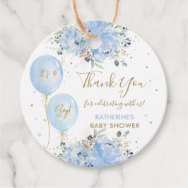 Blue Balloals Blommigt Boy Baby Shower Tack Gåvor Etiketter