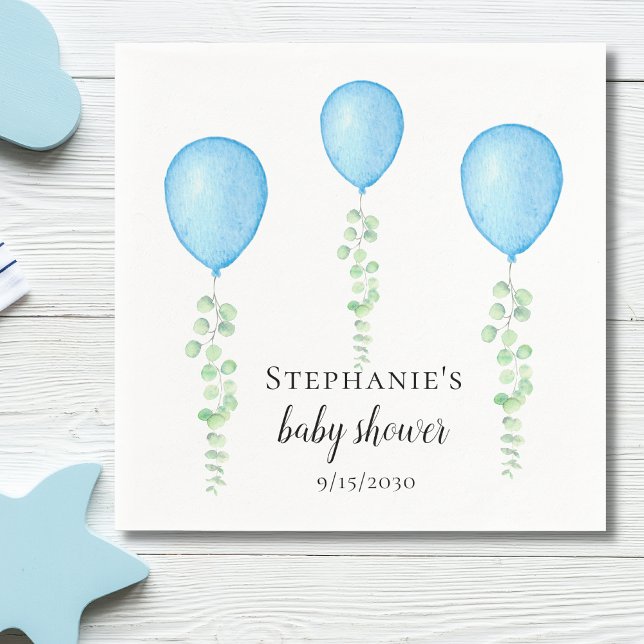 Blue Balloon Baby Shower Greenery Pappersservett (Skapare uppladdad)