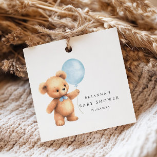 Blue Balloon Bear Baby Shower Gåvor Etiketter