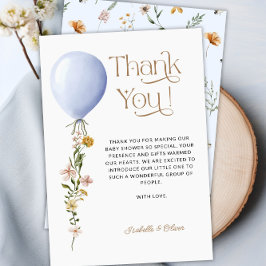Blue Balloon Blommigt Baby Shower - tack för ditt  Inbjudningar