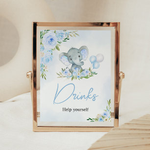 Blue Balloon Blommigt Elephant Drinks Poster
