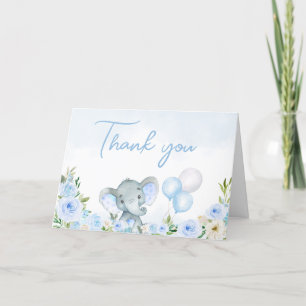 Blue Balloon Blommigt Elephant Tack Kort