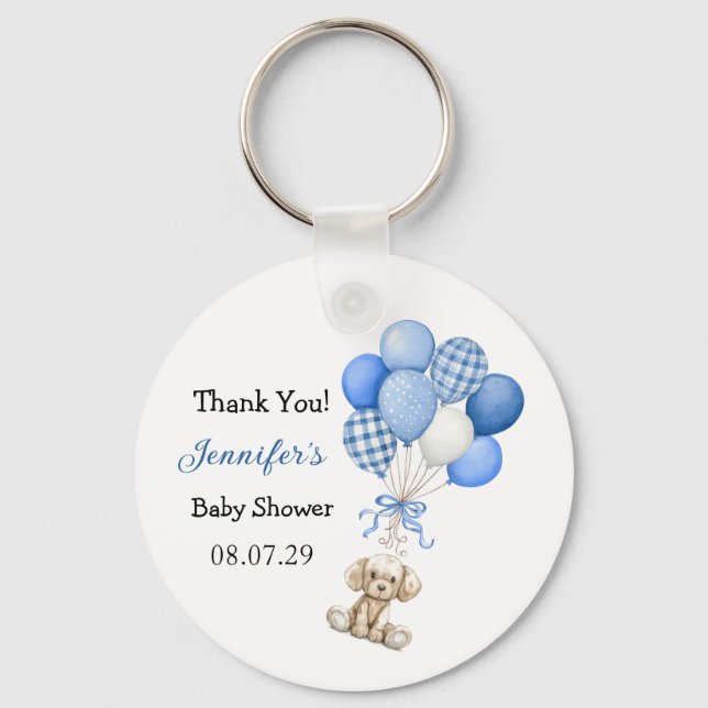 Blue Balloon Boy Shower Keychain Nyckelring (Framsida)
