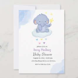 Blue Balloon Cute Elephant Baby Shower Inbjudningar