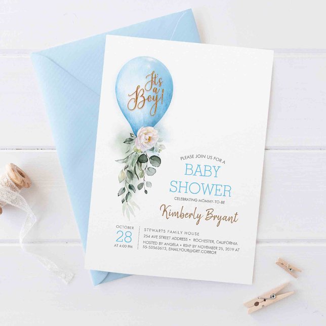 Blue Balloon Det är en pojkvän-babyskor Inbjudningar (It's a Boy! - Blue Balloon Baby Shower Invitations)