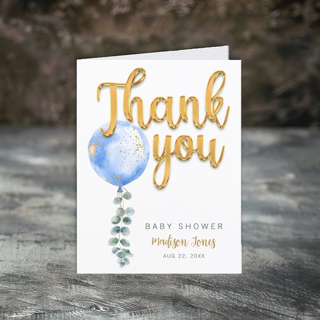 Blue Balloon Eucalyptus Baby Shower - tack för dit Kort (Thank You Card)