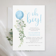 Blue Balloon Eucalyptus Foliage Oh Boy Baby Shower