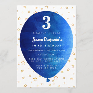 Blue Balloon Födelsedagsfest inbjudan