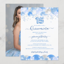 Blue Balloon Gnistra Quinceañera Photo Inbjudningar