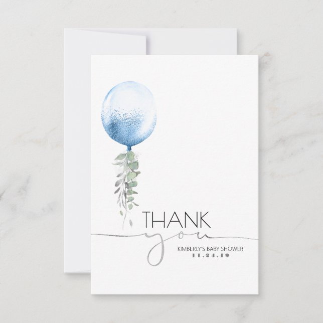 Blue Balloon Greenery Baby Shower Tack (Framsida)
