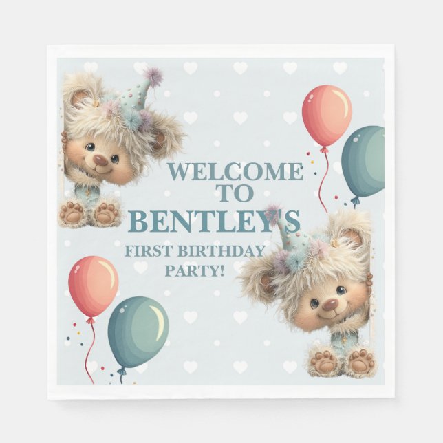 Blue Balloon Hedgehogs Celebration Pappersservett (Framsidan)