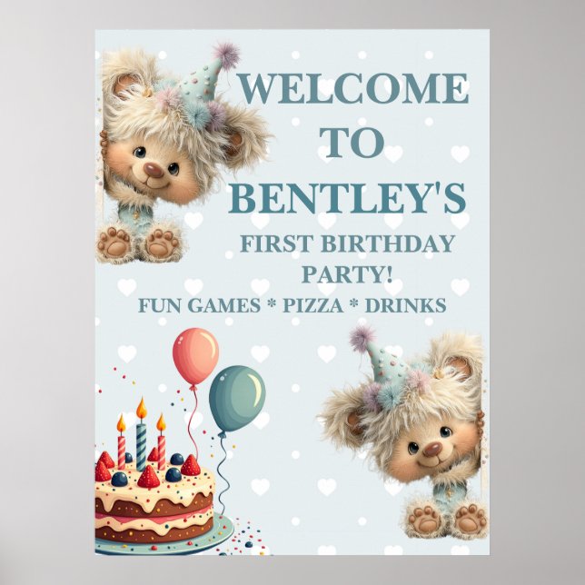 Blue Balloon Hedgehogs Celebration Poster (Framsidan)