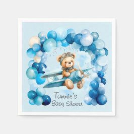 Blue Balloon Nalle Airplan Boy Baby Shower Pappersservett