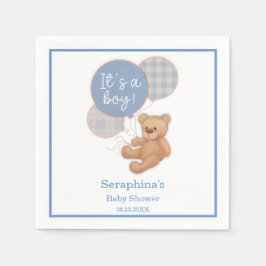 Blue Balloon Nalle Baby Shower Napkins Pappersservett