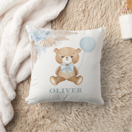 Blue Balloon Nalle Boho Pojke Nursery Kudde