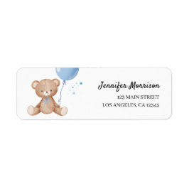 Blue Balloon Nalle Boy Shower Adress Returadress Etikett