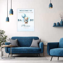 Blue Balloon Nalle Boy Shower Poster