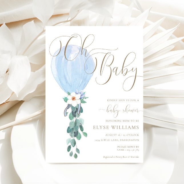 Blue Balloon Oh Baby Baby Shower Inbjudningar (Skapare uppladdad)