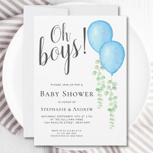 Blue Balloon Oh Boys Couples Twillingar Baby Showe Inbjudningar