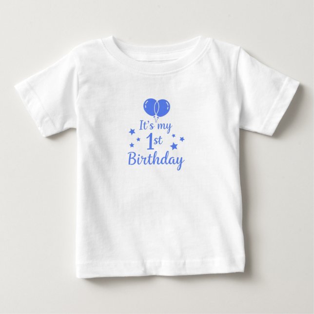 Blue Balloons 1st Birthday   T Shirt (Framsida)