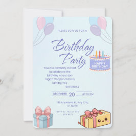 Blue Balloons and Gifts Birthday Invitation - Cust Inbjudningar