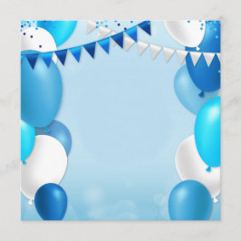 Blue balloons and party flags inbjudningar
