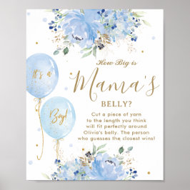 Blue Balloons Blommigt Boy Hur stort Mamma Belly G Poster