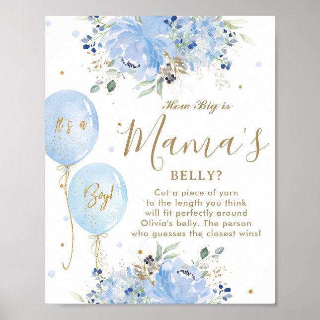 Blue Balloons Blommigt Boy Hur stort Mamma Belly G Poster (Framsidan)