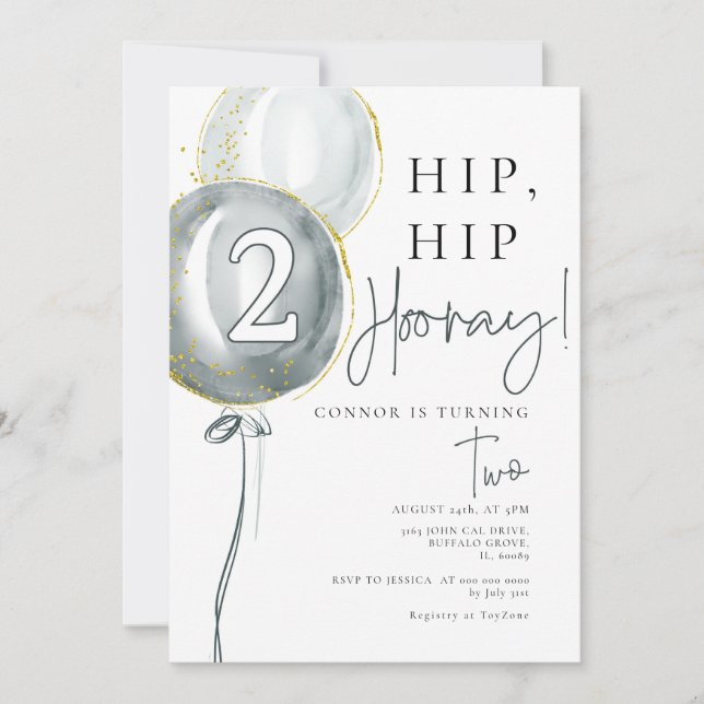 Blue Balloons Boy 2 Birthday Inbjudningar (Framsida)