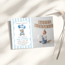 Blue Balloons Teddy Bear Birthday Invitation  Inbjudningar