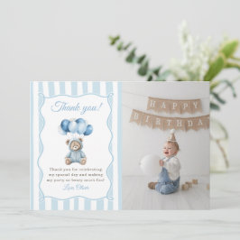 Blue Balloons Teddy Bear Birthday Thank You Card Tack Kort