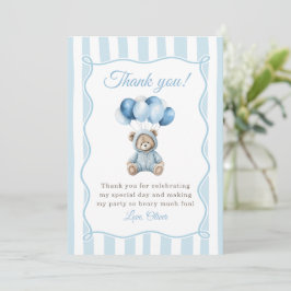 Blue Balloons Teddy Bear Birthday Thank You Card Tack Kort