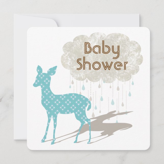 Blue Bambi Baby Shower Ination Inbjudningar (Framsida)