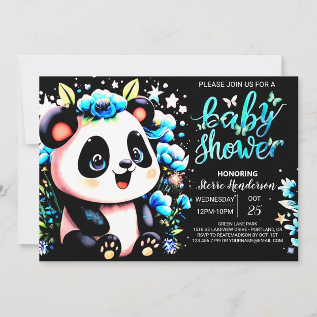 Blue Bamboo Panda Dreamland Boy Shower Inbjudningar (Framsida)