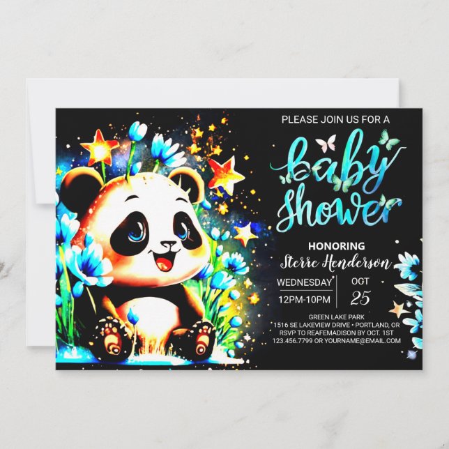 Blue Bamboo Panda Wonderland Boy Shower Inbjudningar (Framsida)