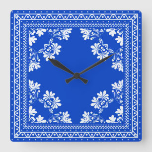 Blue Bandana Mönster Fyrkantig Klocka
