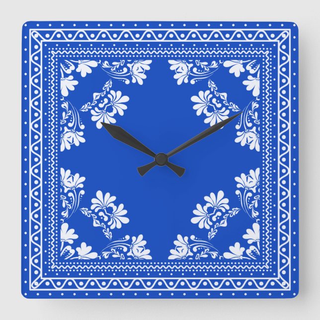 Blue Bandana Mönster Fyrkantig Klocka (Framsida)