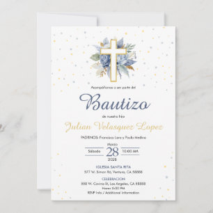 Blue Baptism Boys Kor Flowers Spain Bautizo Inbjudningar