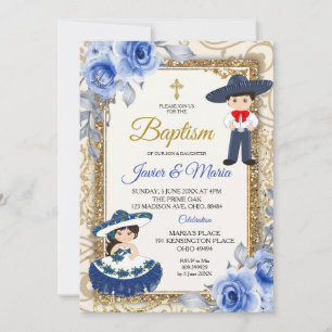 Blue Baptism-inbjudan till flicka och pojke Inbjudningar