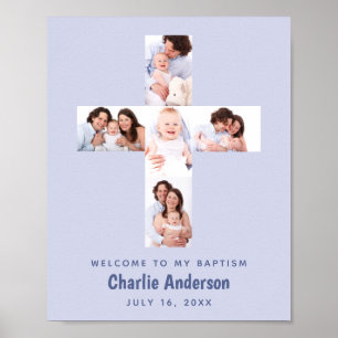 Blue Baptism Kor 5 Photo Collage Boy Christening Poster