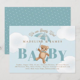 Blue Barly Wait Baby Shower för klassisk Nalle Inbjudningar